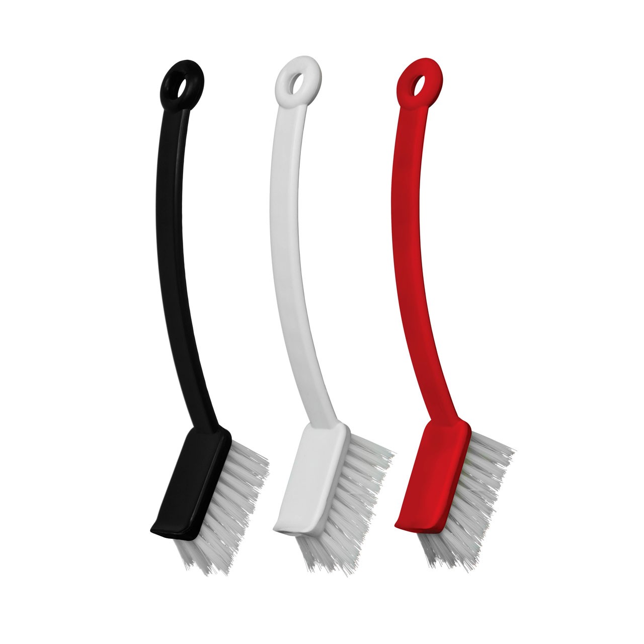 Dish Brush, 3 Assorted, Red/Black/White Plastic - Click Image to Close